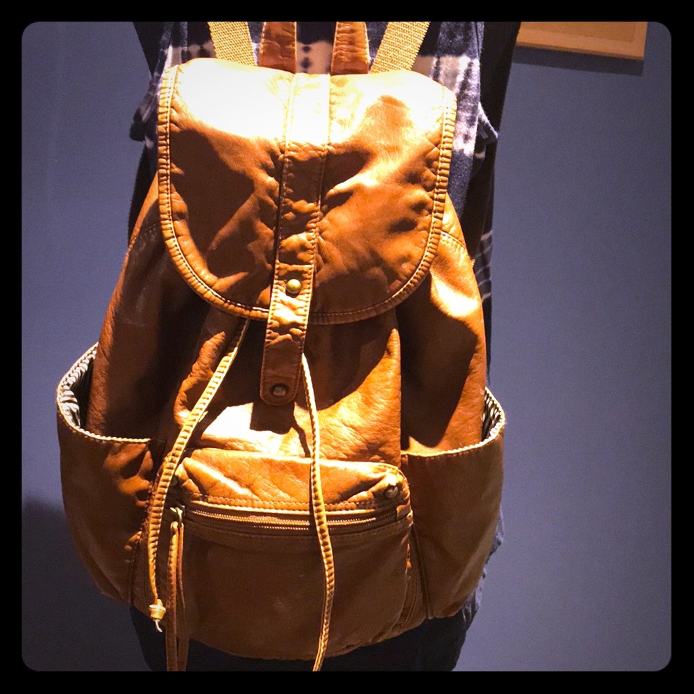 Brown leather backpack purse